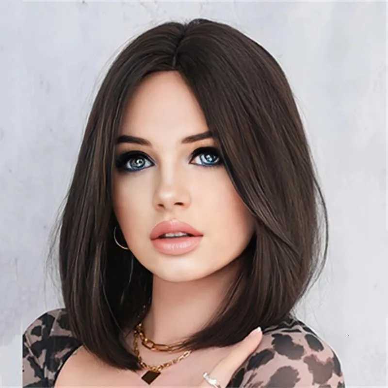 New synthetic fiber fashion wig female shoulder length trim face short straight hair high temperature silk full head coverT251111