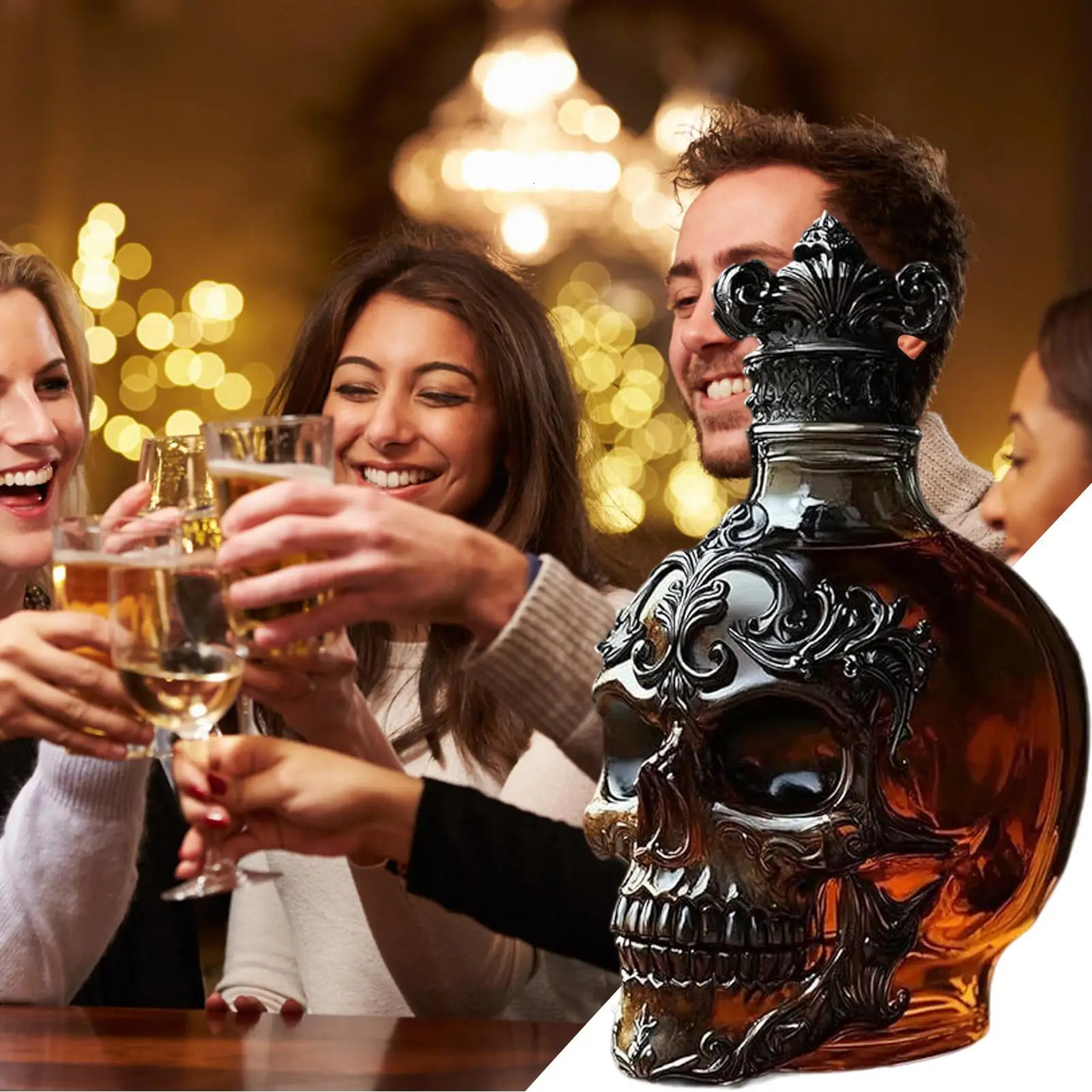 Halloween Decorations Skull Decanter Skull Shaped Whiskey Decanter Bottle Handcrafted Gothic Glass Bottle for Home Bar Bourbon 251104