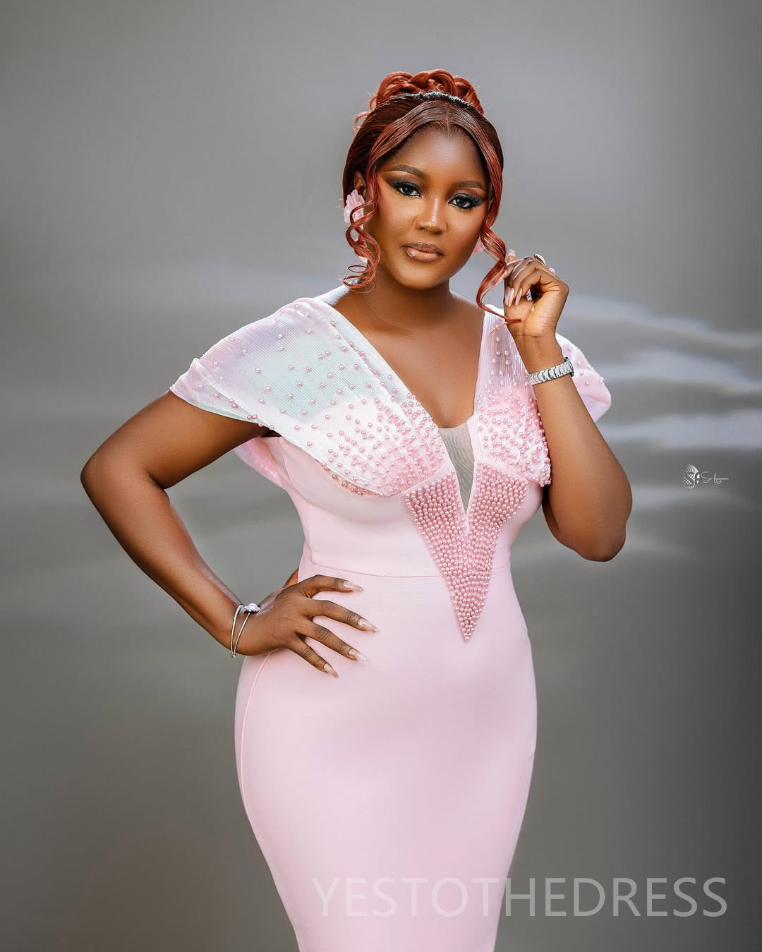 2026 Plus Size Pink Mermaid Prom Dress Evening Dresses Formal Gowns For Special Occasions V Neck Pearls Floor Length Birthday Dress Second Reception G