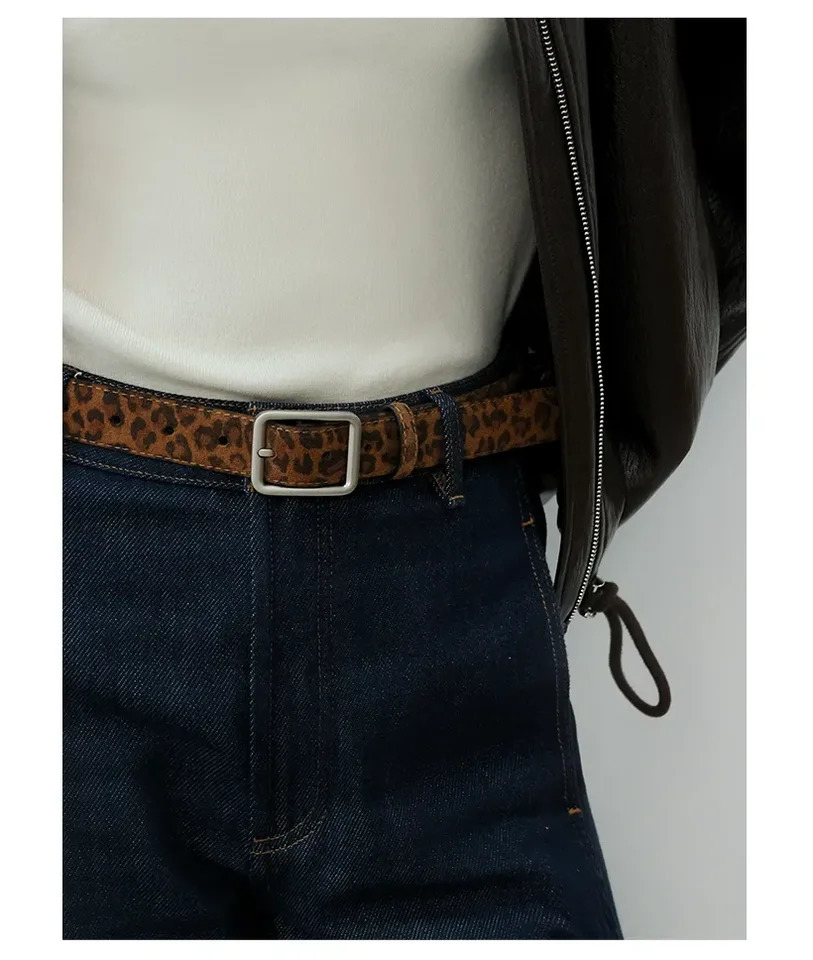 Leopard Print Womens Belt Vintage Chic Suede Leather Belts with Metal BuckleFashion Y2K Belt for Dress Skirt and Jeans 251110