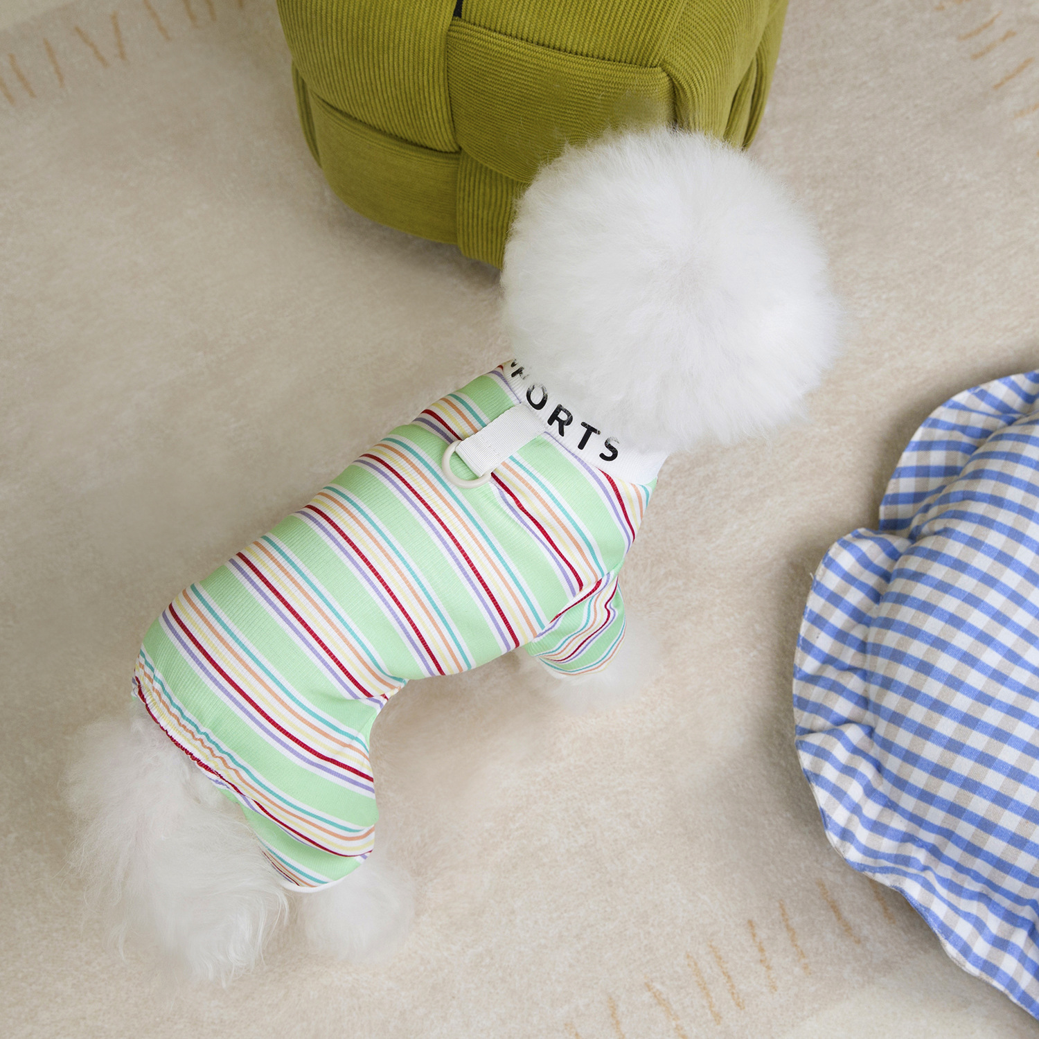 Dog Clothing Dog Pajamas Colored Striped Puppy Clothes Onesie, Stretchy Breathable Pet Onesie, Four-Legged Dogs Pjs Body Suits for Chihuahua Yorkie Bu