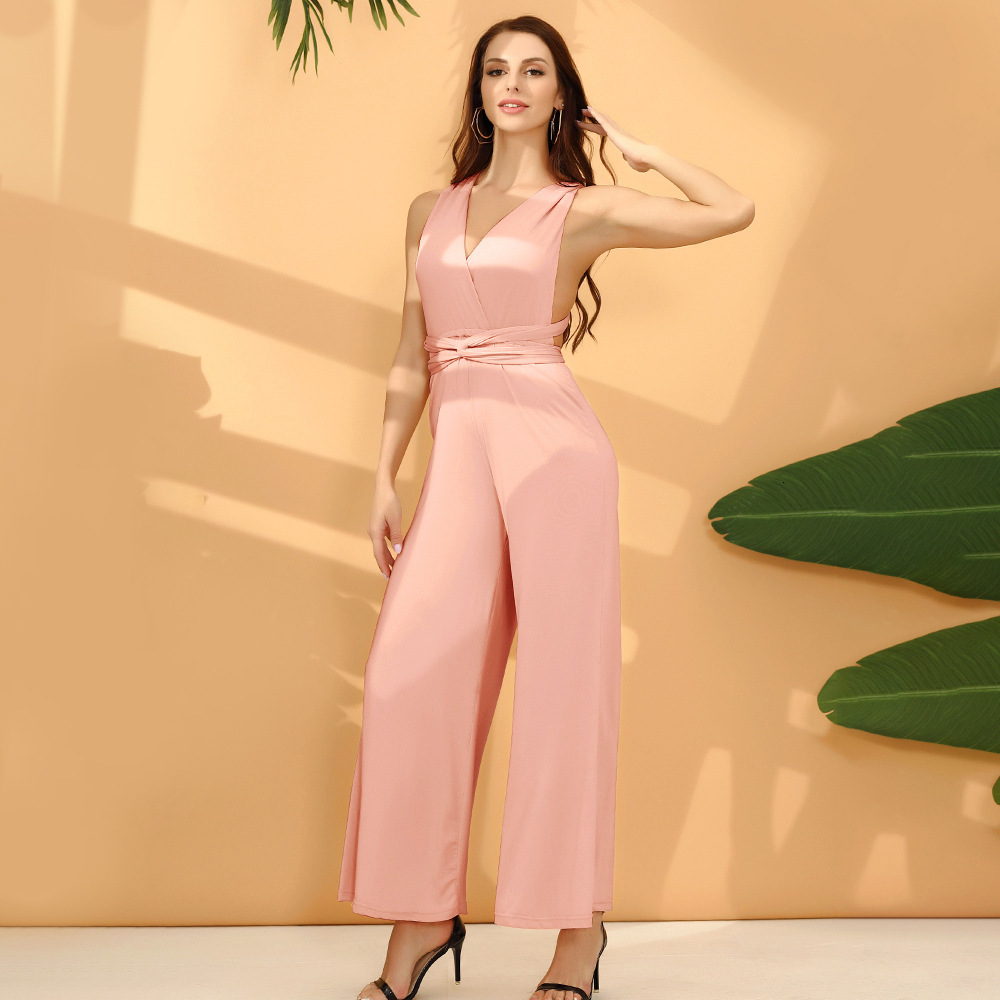 Platform sexy hot selling women's fashion solid color multi wear wide leg pants
