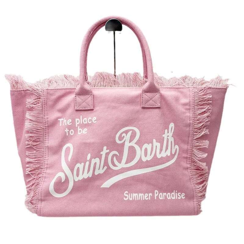 SAINT Barth2024 Commuter Practical New Women's High-Capacity Leisure Tourism Canvas Striped Handmade Tassel Handbag Tote Bag