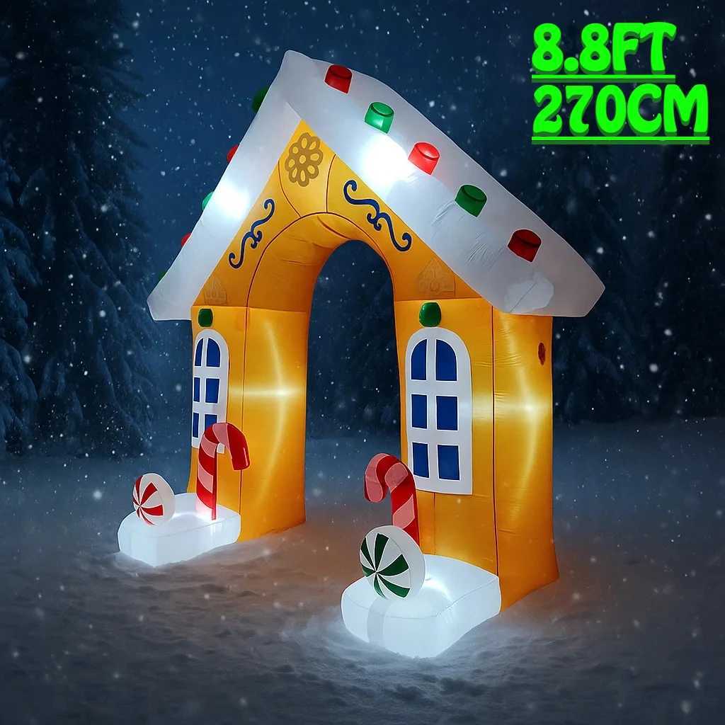 Christmas 88FT Gingerbread House Archway Inflatable Christmas Decorations Xmas Ornament With LED Lights Outdoor Yard Holiday Party Toy Y251111