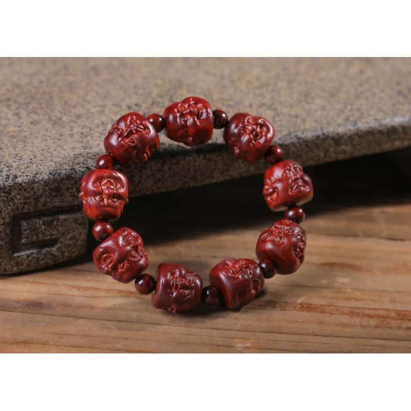 Small Leaf Rosewood Carving Rosary Guanyin Bracelet Hand-Held Four-Sided Buddha Pattern Prosperity Brought by the