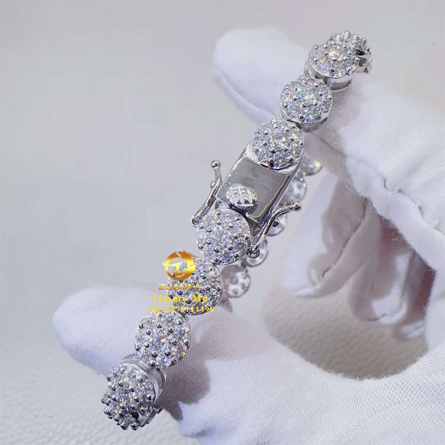 New Designs Luxury 925 Sterling Silver White Gold Plated Iced Out Hip Hop Fire Jewelry VVS Moissanite Cluster Bracelet