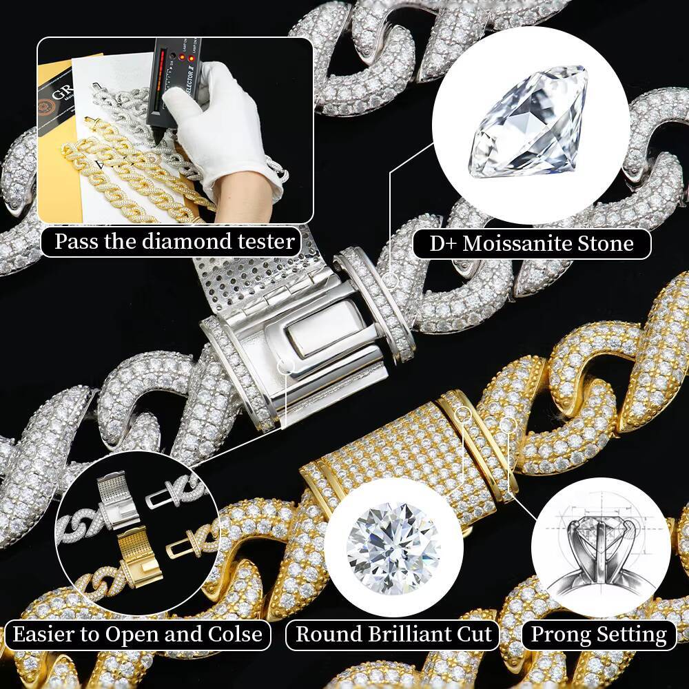 Manufacturer Pass Diamond Tester No8 Style Iced Out 925 Silver VVS Moissanite Cuban Link Chain HipHop Jewelry Rock Trendsetter