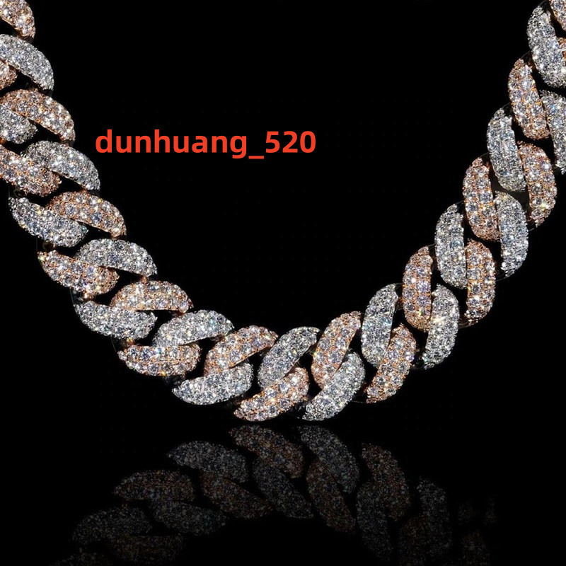 Sterling Silver 925 Two Tone Prong Set Miami Iced Out Vvs Moissanite Cuban Link Chain