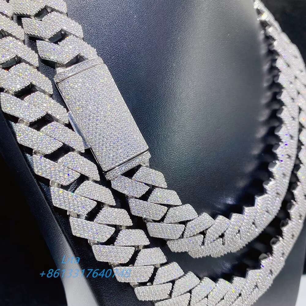 Luxury Custom Jewelry Hip Hop Iced Out Mens Miami Diamonds Necklace Sterling Silver 4 Rows 20mm Cuban Link Chain