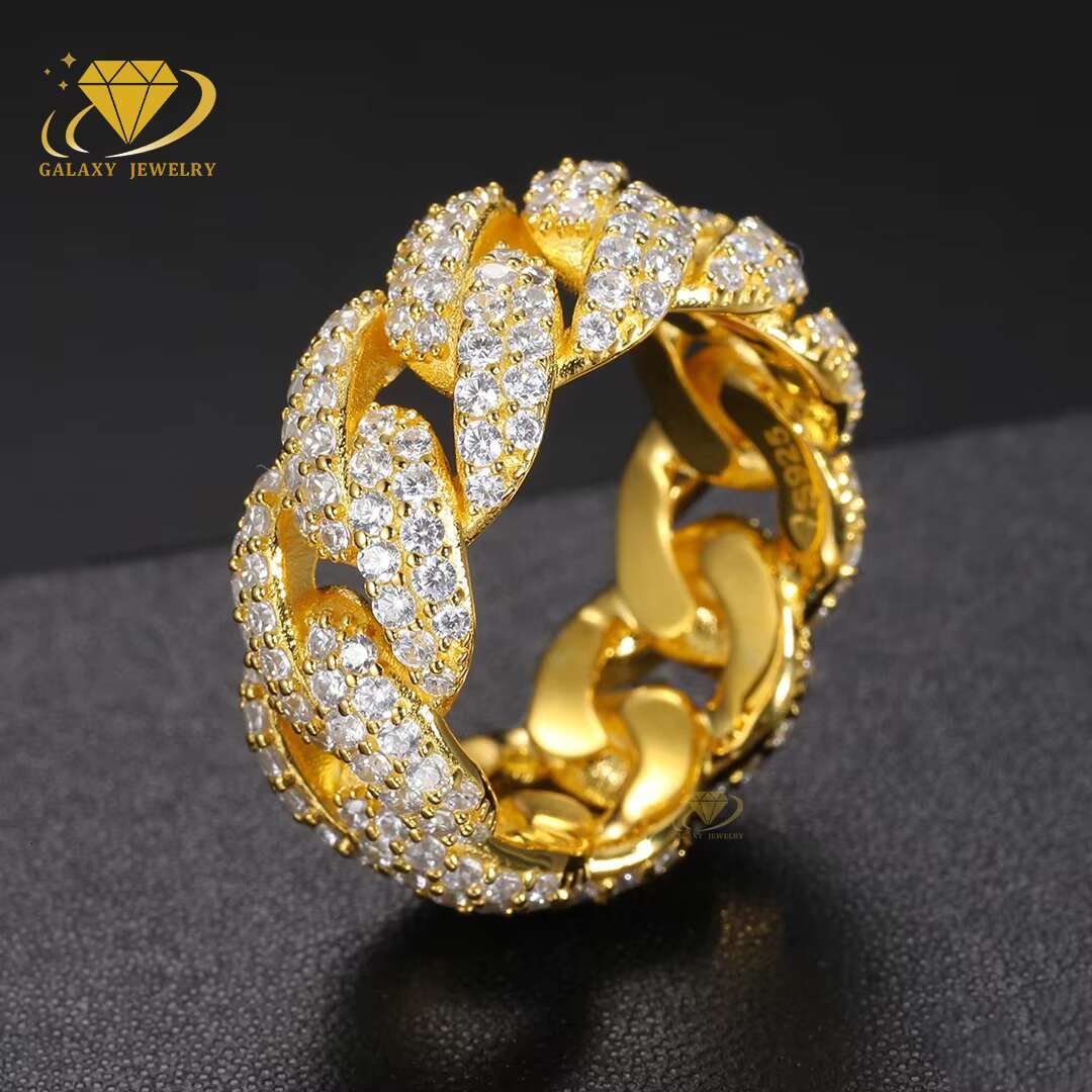 Custom Cuban Link Ring High Quality Iced Out Vvs Moissanite Bling Diamond Fine Jewelry 925 Sterling Silver Mens Ring
