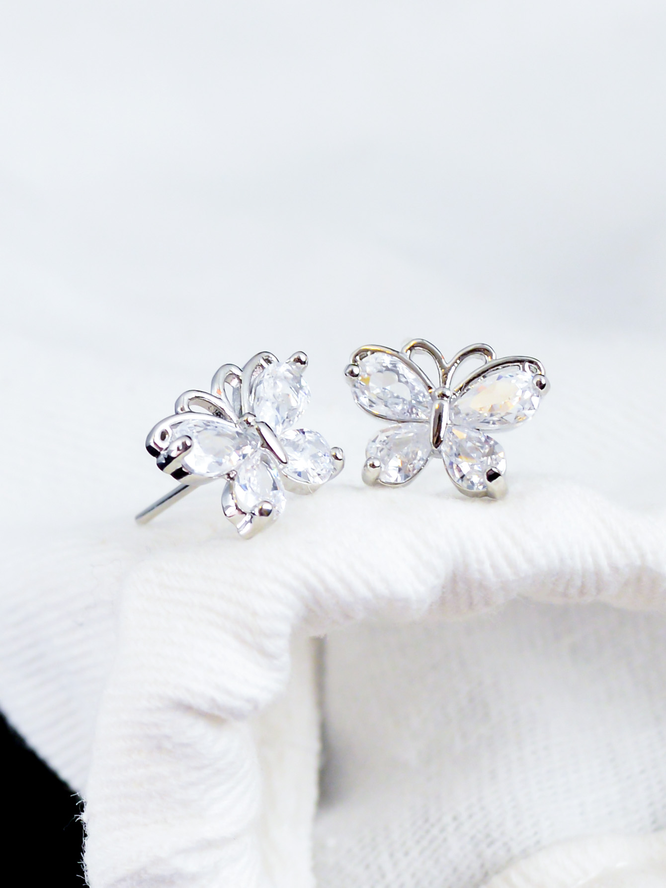 Chic Ladies' Silver & Gold Plated Butterfly Earrings Featuring Sparkling Zircons