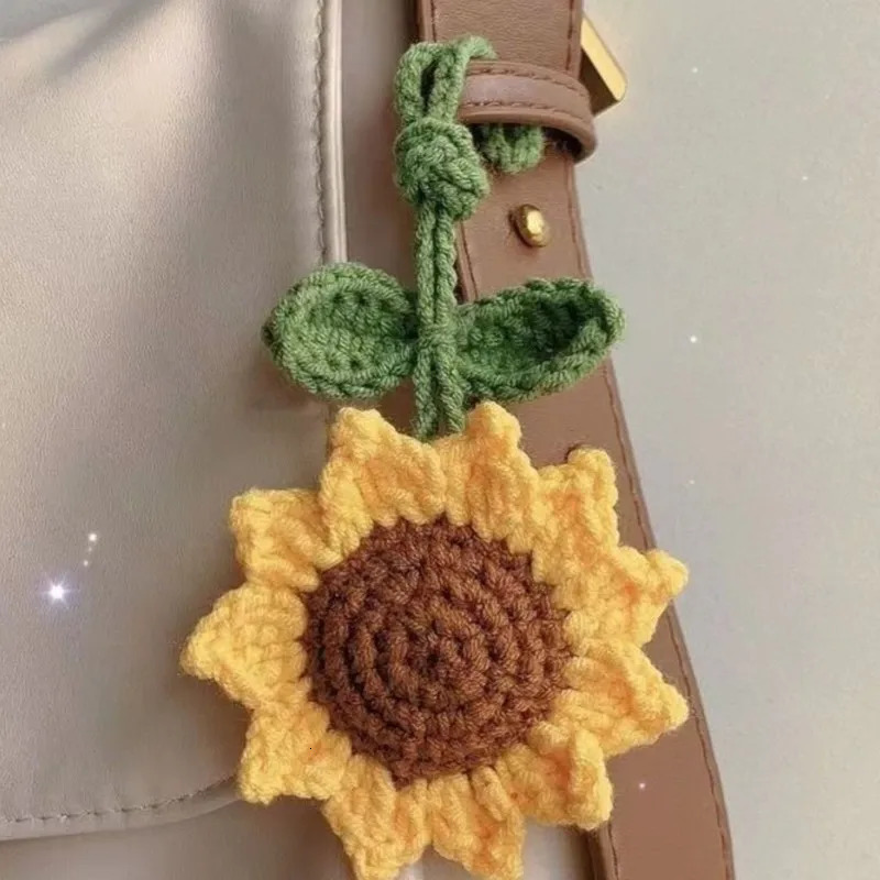 Women Pendant Pure Hand-woven Sunflower Bag Car Pendant Accessory Sunflower Crochet Solid Color Simple For Cute Funny Girls Gift 251110