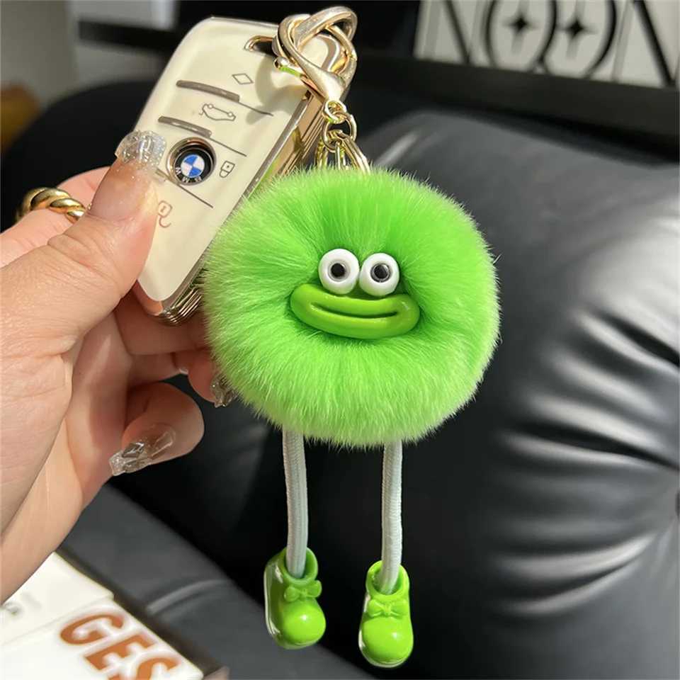 Wholesale cute and lazy rabbit fur small bricks keychain small bricks car keychain pendant Korean plush school bag pendant W250411