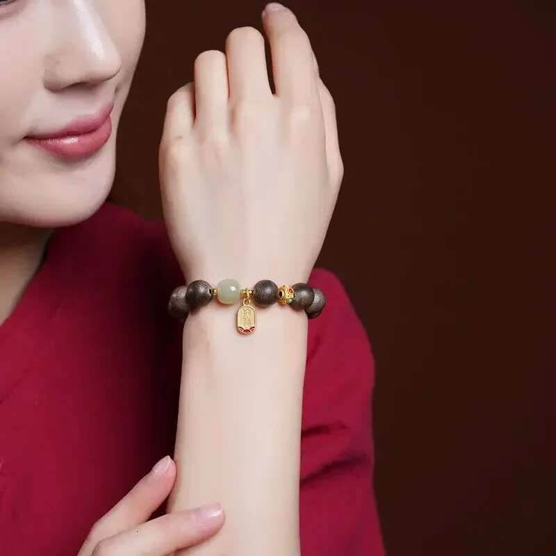 Agarwood Bracelet Male Hetian Jade GoodLucy HandString Female Old Material Sandalwood Buddha Beads Couple Valentine's Day Gift