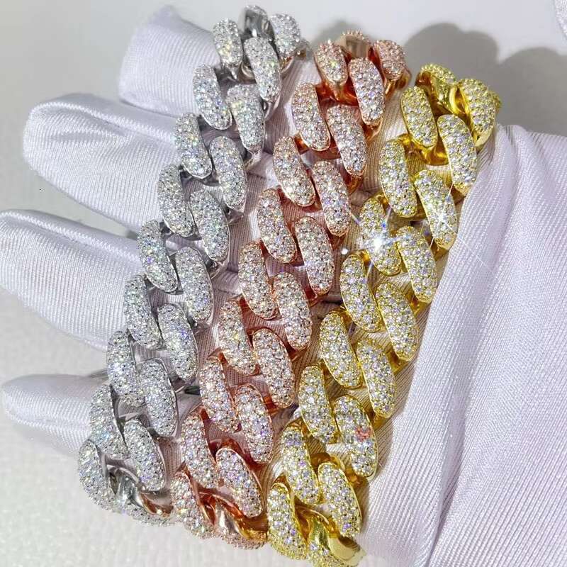 Hip Hop Iced Out Buss Down Rapper Jewelry 15MM VVS Moissanite Cuban Bracelet
