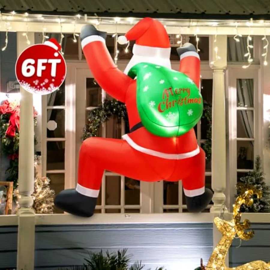 Christmas 6FT Christmas Inflatable Decorations Hanging Santa Builtin Bright LEDs Climbing Santa Claus with Gift Bag for Window Wall Outdo Y251111