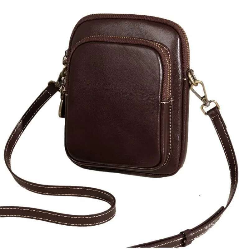 Genuine Leather Handbag For Women 2024 Trend Small Simple Vegetable Tanned Cowhide Mobile Phone Crossbody Shoulder Bag