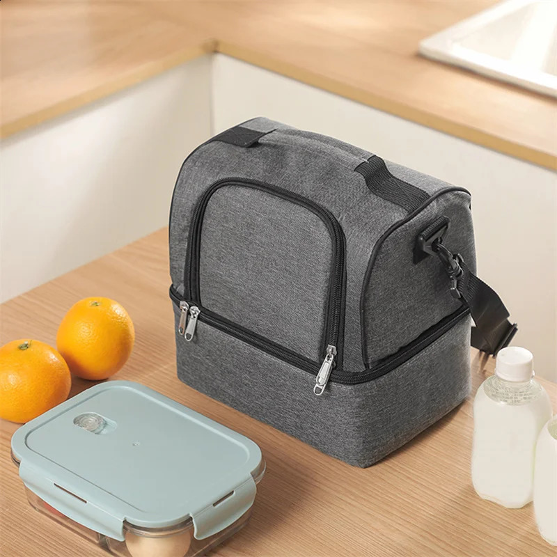 Double layer insulated lunch bag portable outdoor picnic cooler ice bag waterproof large capacity lunch box bag 250410