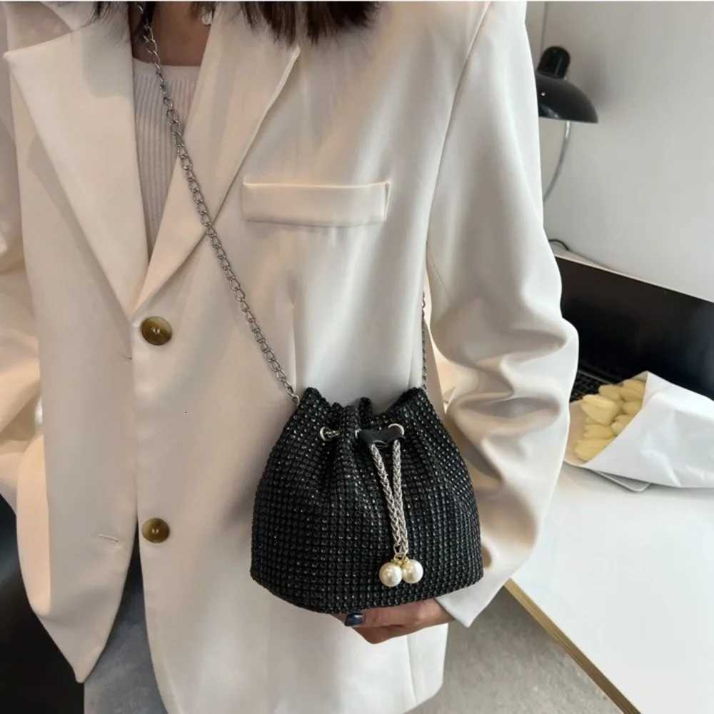 Shiny Evening Banquet Bag Korean Style Handbag Rhinestone Shoulder Bag Small Purse Bucket Bag Drawstring Crossbody Bag WeddingT251110