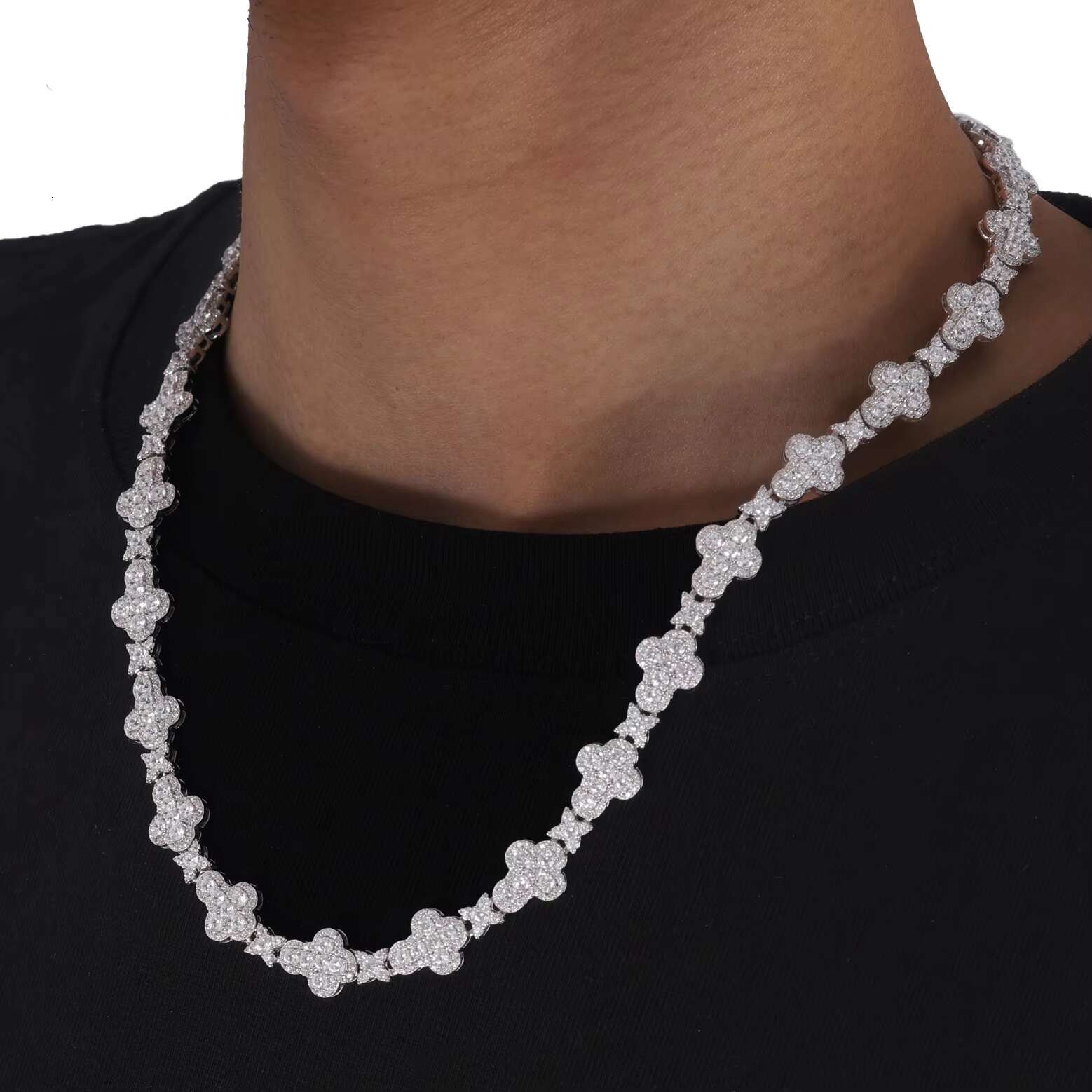Trendy 925 Sterling Silver Cross Star Necklace Luxury VVS D Moissanite Diamond Chain Hip Hop 10.5mm Jewelry for Engagement Gift