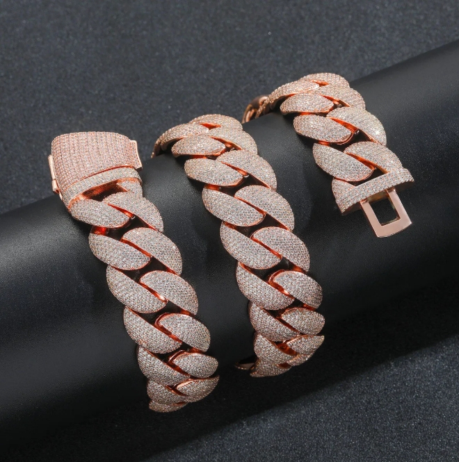Luxurious VVS Clarity Moissanite Cuban Chain Necklace by ICECAP Stunning Round & Baguette Shapes in Rose Gold Finish