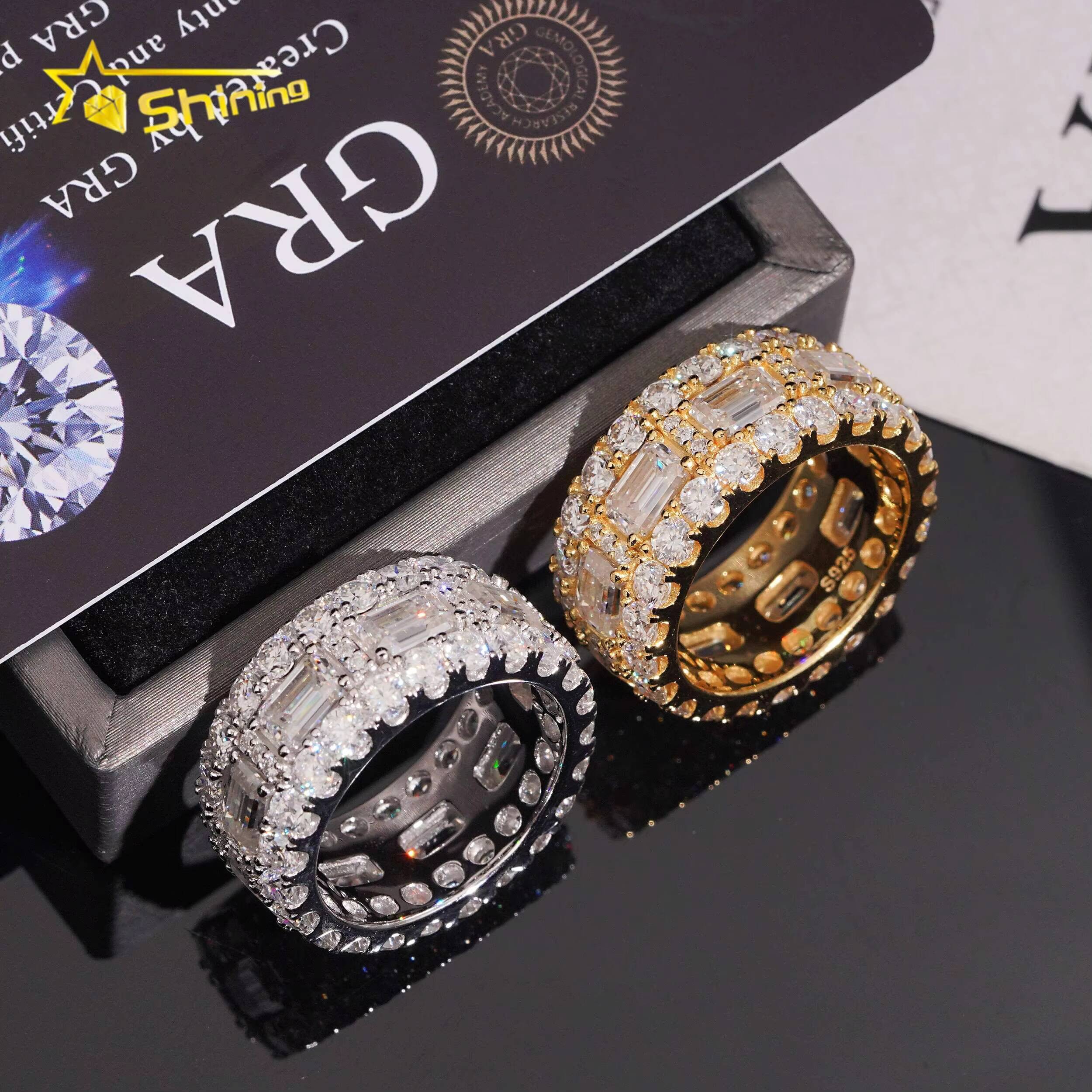GRA Cert Pass Diamond Tester Wholesale Solid Silver 925 VVS Moissanite Fully Iced Out Engagement Eternity Band Ring Wedding Ring