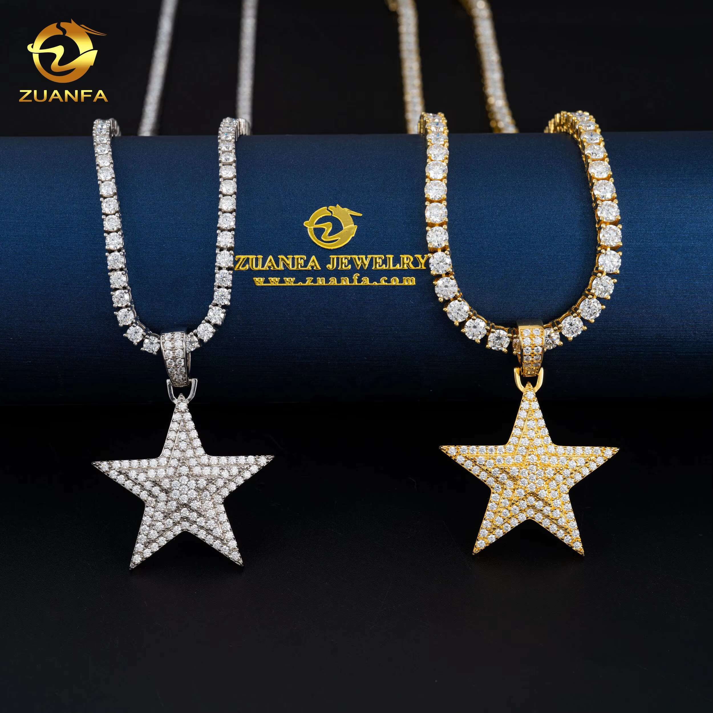 Factory Wholesale Luxury Hiphop Gold Plated Diamond Star Pendant Iced Bling Charm Necklace Men Iced Out VVS Moissanite Pendant