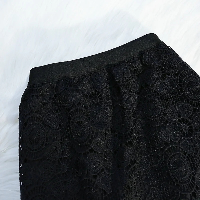 Seoulish Lace Embroidery Womens Skiing 2024 Summer High Waist Bag Hip Aline Medium Length Knitted Office 250407
