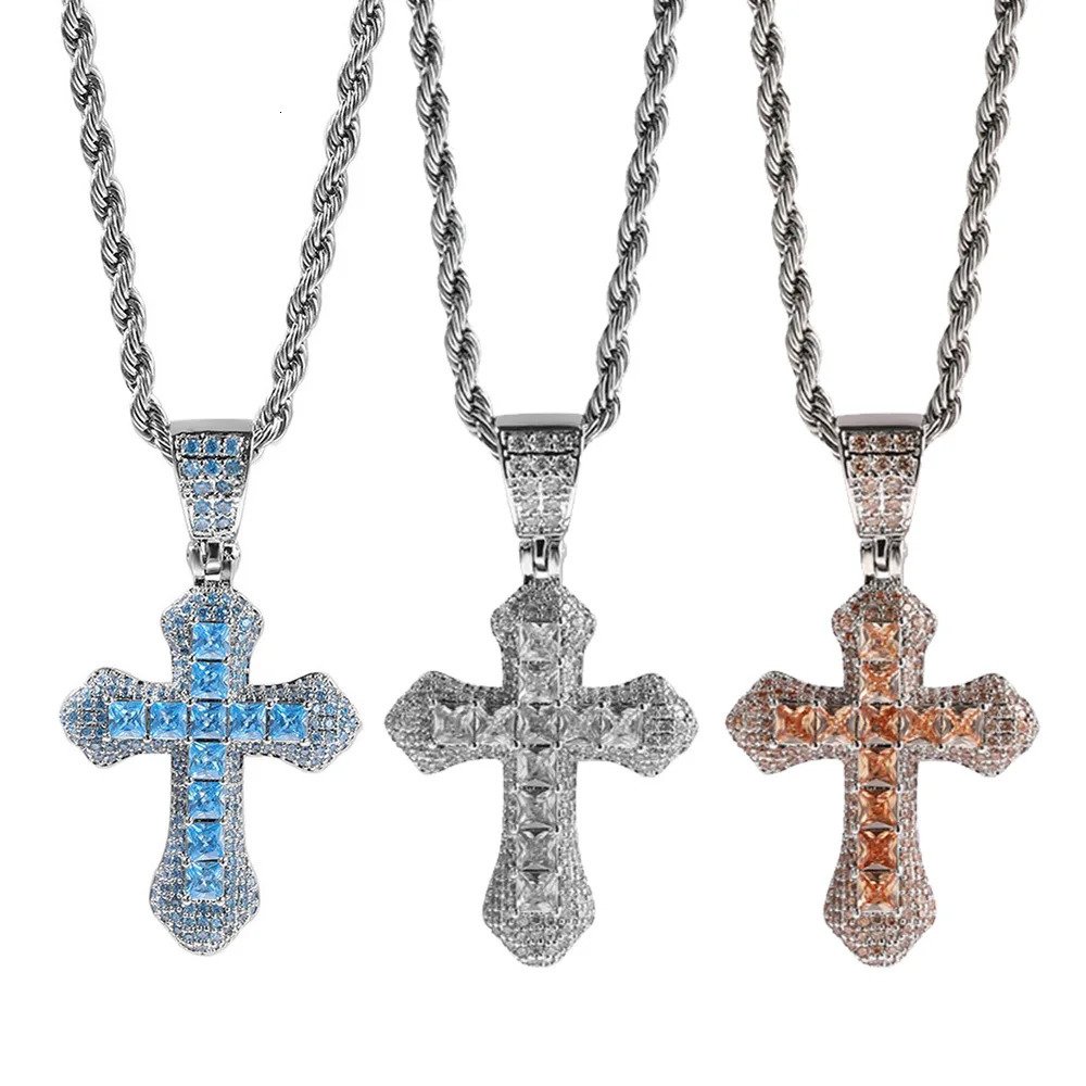 Trend Cross Pendant Necklaces Fashion Hip Hop Rappers Iced Out Zirconia Stainless Steel Rope Chain on Neck HommeJewelry OHP141 251110