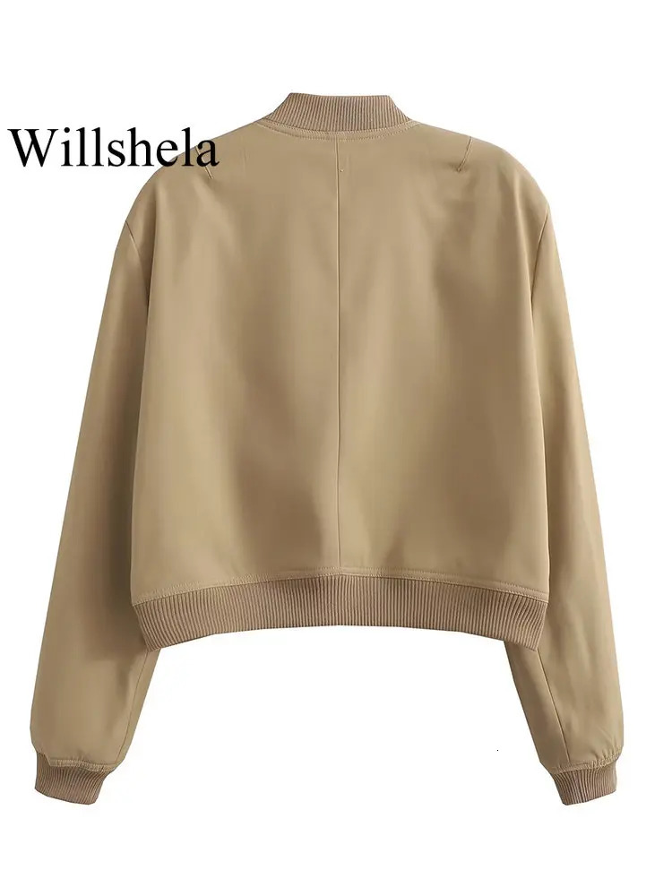 Willshela Women Fashion Solid Bomber Jackets Coat With Pockets VNeck Single Breasted Long Sleeves Female Chic Lady Outfits 251103