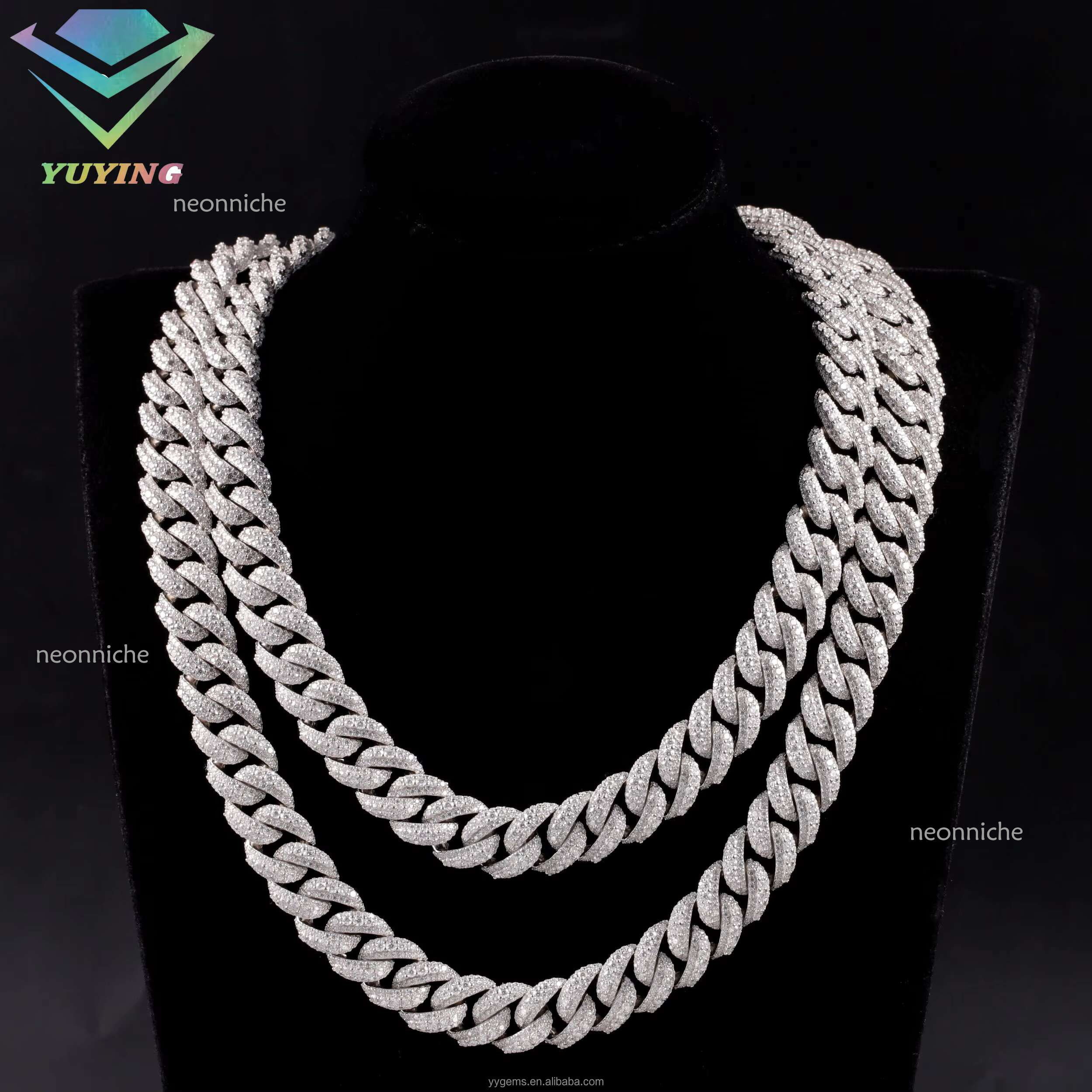 Pass Tester 14/16/18MM Width S Solid Gold Plated Iced Out Moissanite Dia Cuban k Chain Necklace