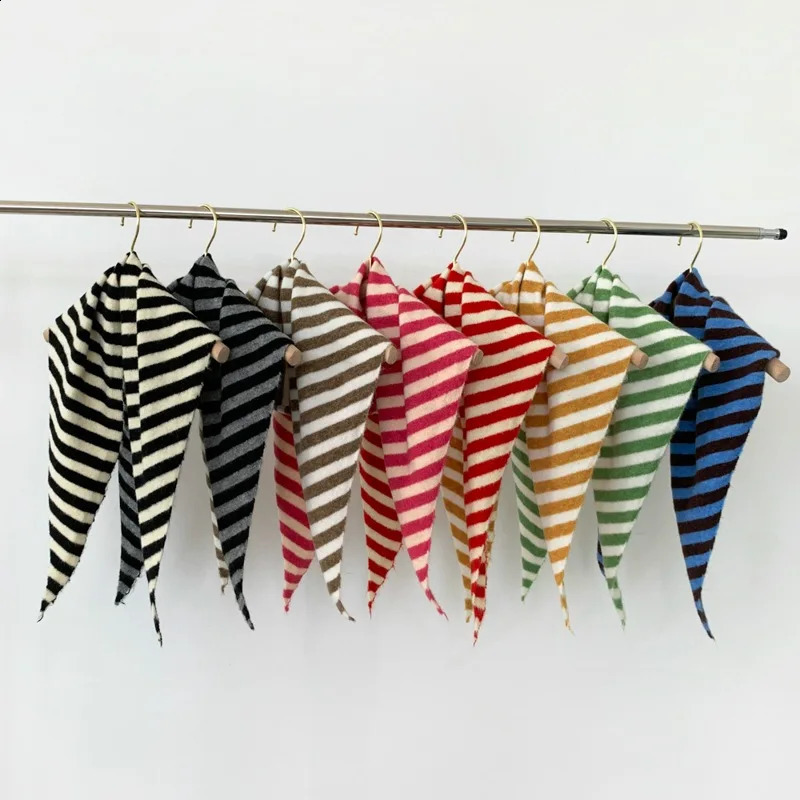 Colorful striped decorative knitted scarf with wool triangle buckle soft and multifunctional scarf collar 250409