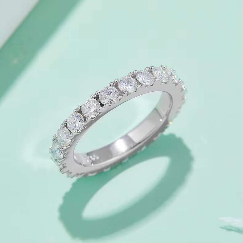 Classic Personality Design S925 Sterling Silver Row Full Diamond Shiny Ring High Quality VVS/D 3.00mm Mossanite Eternity Ring