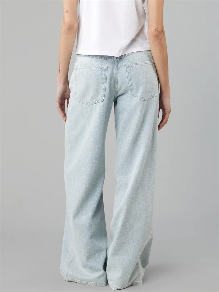 CHRONSTYLE Women Drawstring Jeans Loose Solid Color Low Waist Straight Leg Denim Pants Casual Long Trousers Out Going 251130