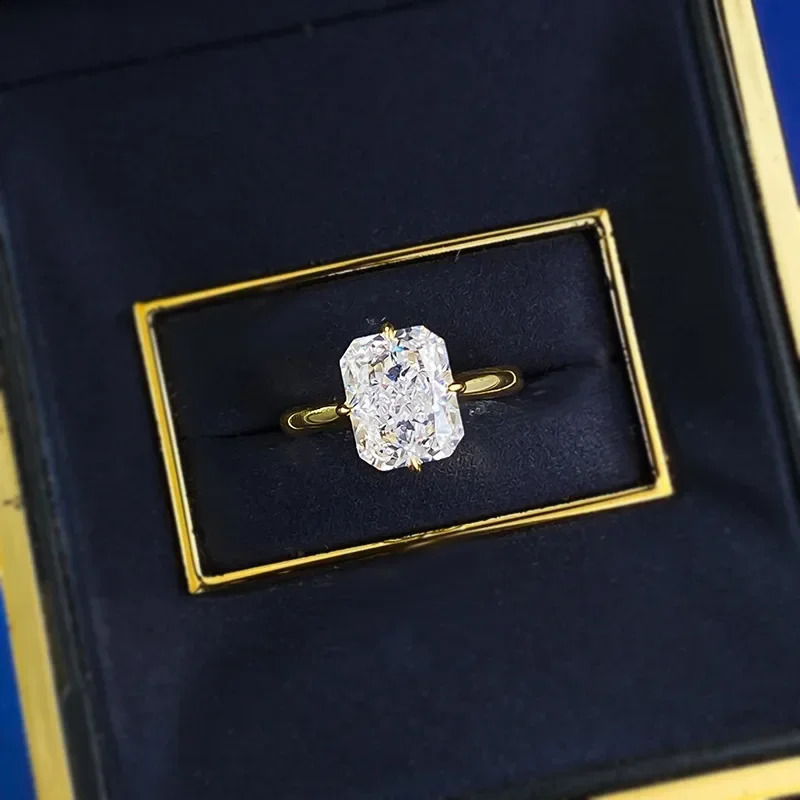 100% 925 sterling silver 4CT crushed ice cut high carbon diamond engagement jewelry ring for women 18k gold-plated gift 250407