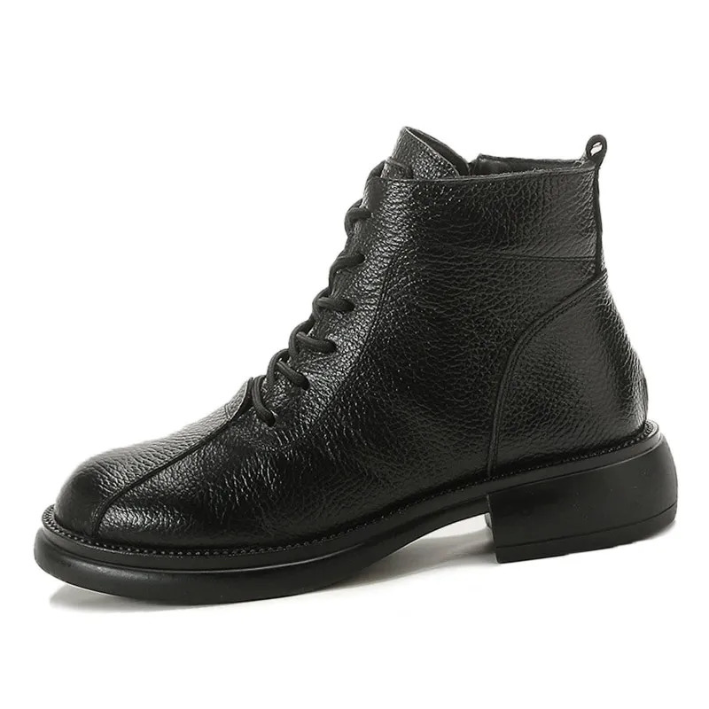 Xiuteng Autumn Cowhide Mid-Heel Soft-Soled Womens Short Boots Retro Casual Leather Boots Warm Womens Cotton Shoes 251110
