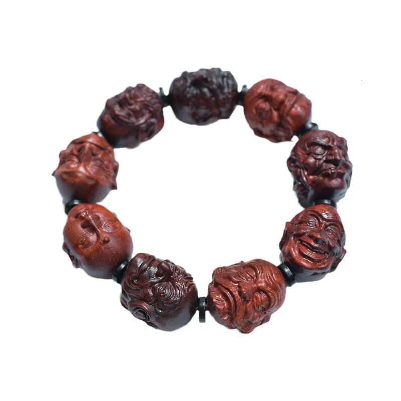 Natural Indian Small Leaf Rosewood Carving Woven Bracelet Holding Buddha Beads String Men and Women Plate Retro