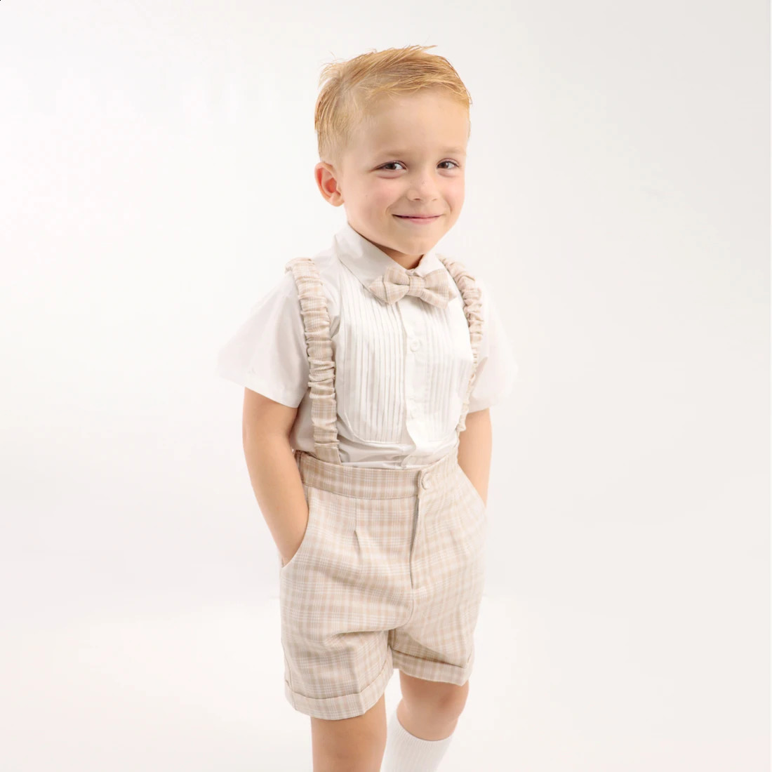 Baptism Suit for Baby Boy Khaki plaid Formal Jacket Infant Gentleman Clothing Set Outfit Wedding 1st Birthday Party Dress Suit 250410