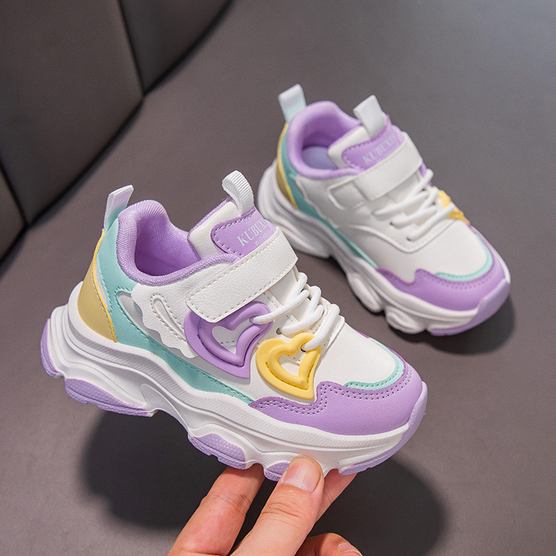 Girls Running Shoes Toddler Sneakers Fashion Classic Hot Sale Kidszworld Kids School Casual Sports Shoes Anti-skid Pink Purple with Love Heart Size 26
