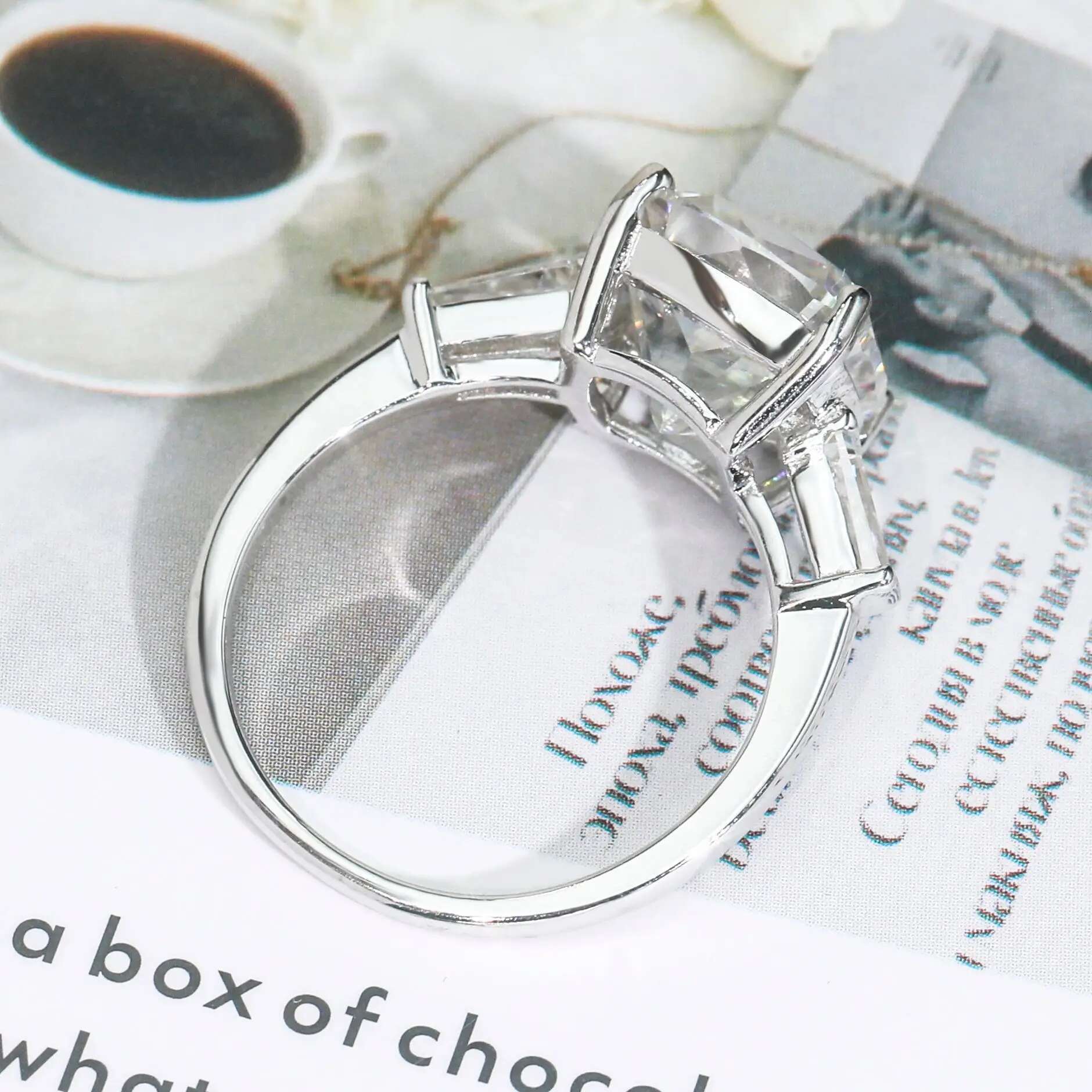 5CT Full Moissanite Diamond D Color VVS Cushion Cut Womens Ring S925 Sliver Plated White Gold Wedding Fine Rings for Women
