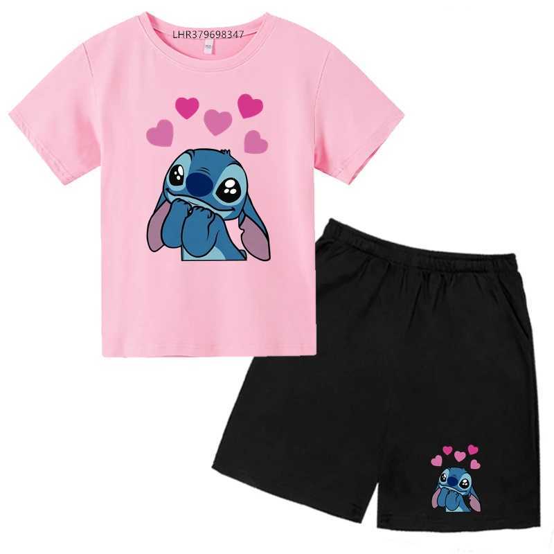 Childrens round neck T-shirt+shorts set anime printing stitching set 2-12-year-old boys and girls T-shirt casual summer short sleevedXJ250410