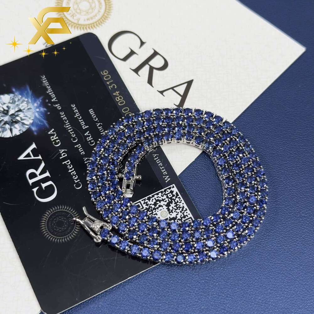 Fine Jewelry Men and Women 4mm Wide S Sier Blue Tennis Chain Necklace