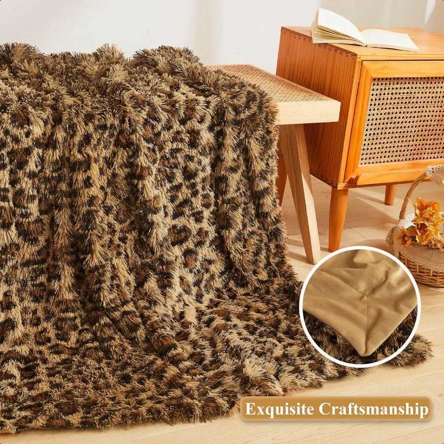 Luxury Faux Fur Leopard Print Throw Soft 50x60 Cheetah Print Fluffy Blanket Shaggy Plush Decorative Couch Throw Cute Furry Fuzz C251111