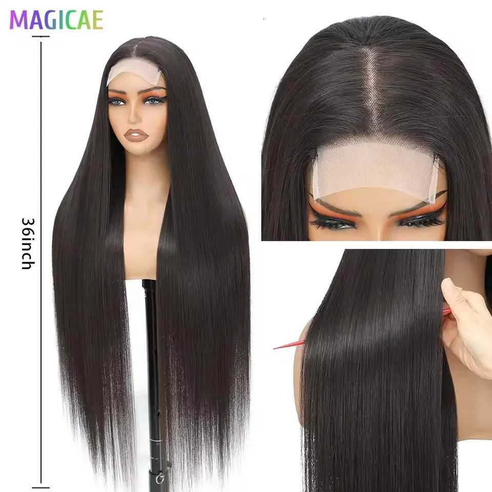 Magicae 36inch Straight 4x4 Lace Front Wigs Highlight 27/613 Ombre White Brown Wig Lace Closure Synthetic Cosplay Wig For WomenT251111