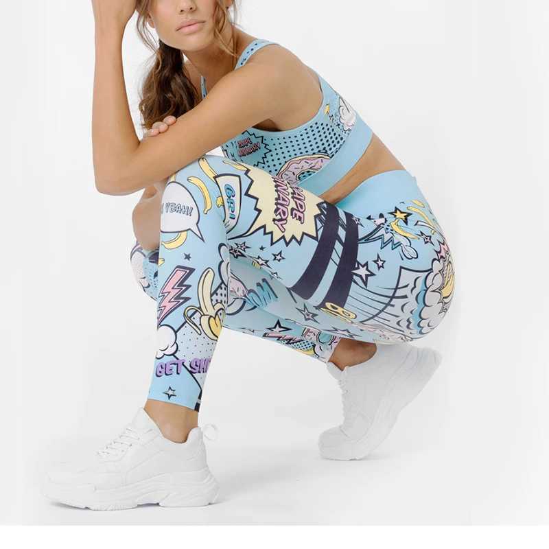 Yoga set for womens track and field clothing graffiti sportswear yoga set for womens track and field clothing fitness set 2-piece fitness suit leg set