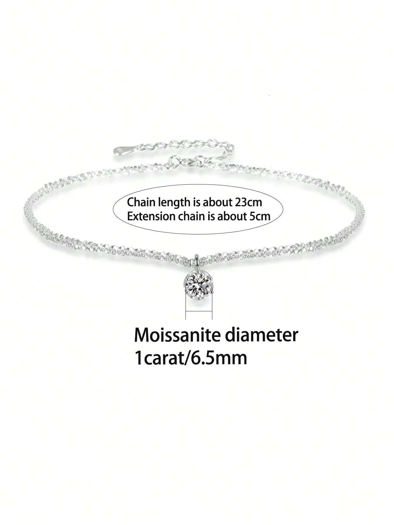 High Quality New Fashion Flash Moissanite Diamond Anklet for Women Luxury Europe Style Main Stone Material for Gift