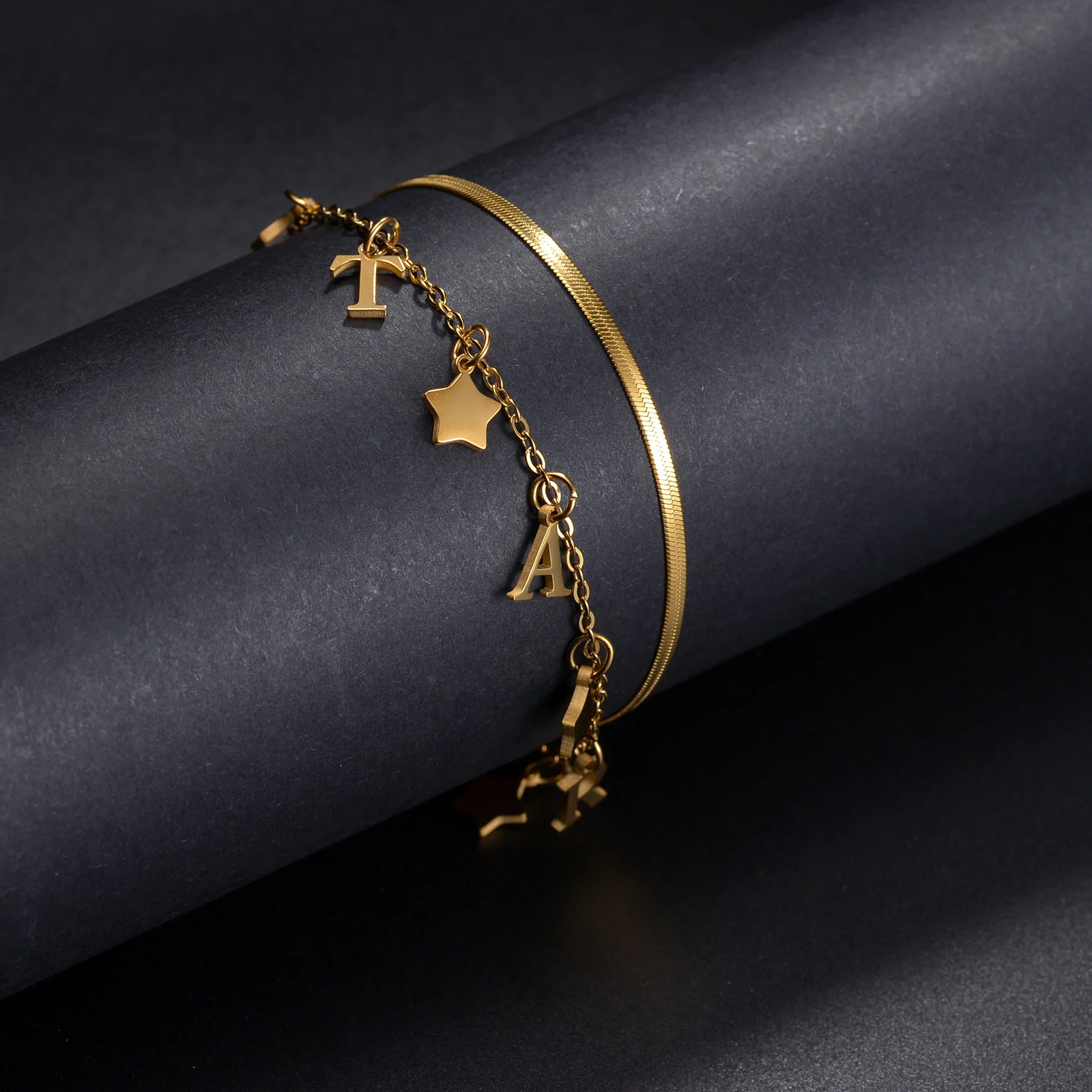 Atoztide personalized customization name bracelet 2-layer heart-shaped star stainless steel letter handmade blade chain bracelet jewelry gift 250408