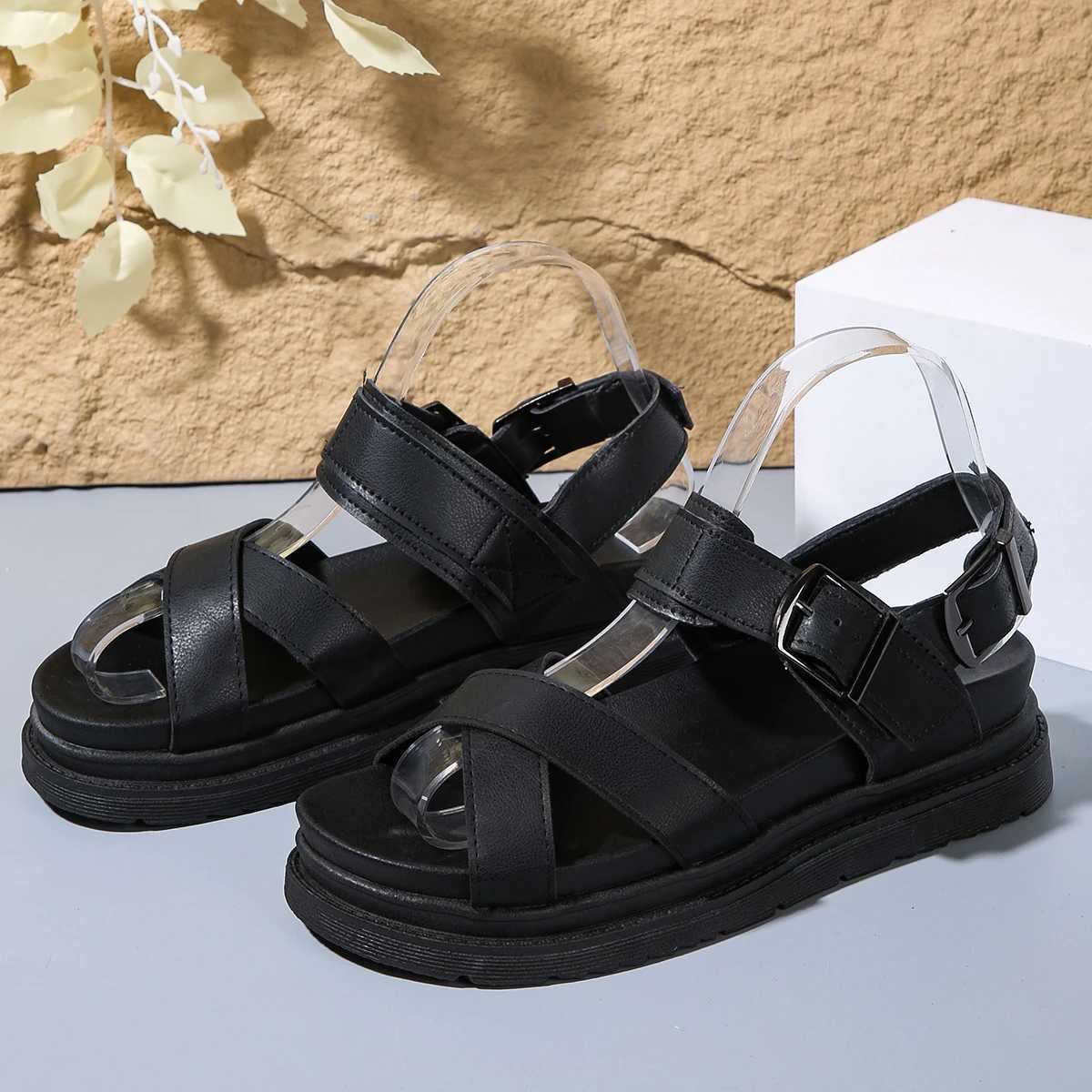 New black open weave wedge shoes womens summer beach sandals sexy womens PU leather sandals PU leather sandals Plus size 43XJ250410