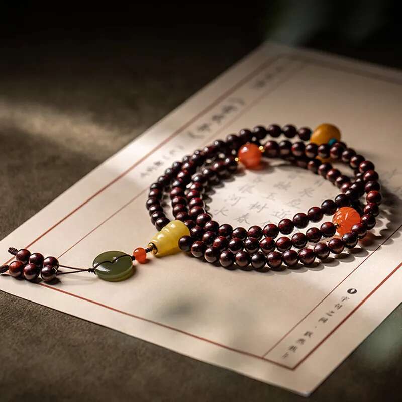 108 simple jewelry elegant small leaf Buddha beads multi-circle Women's retro bracelet Rosewood