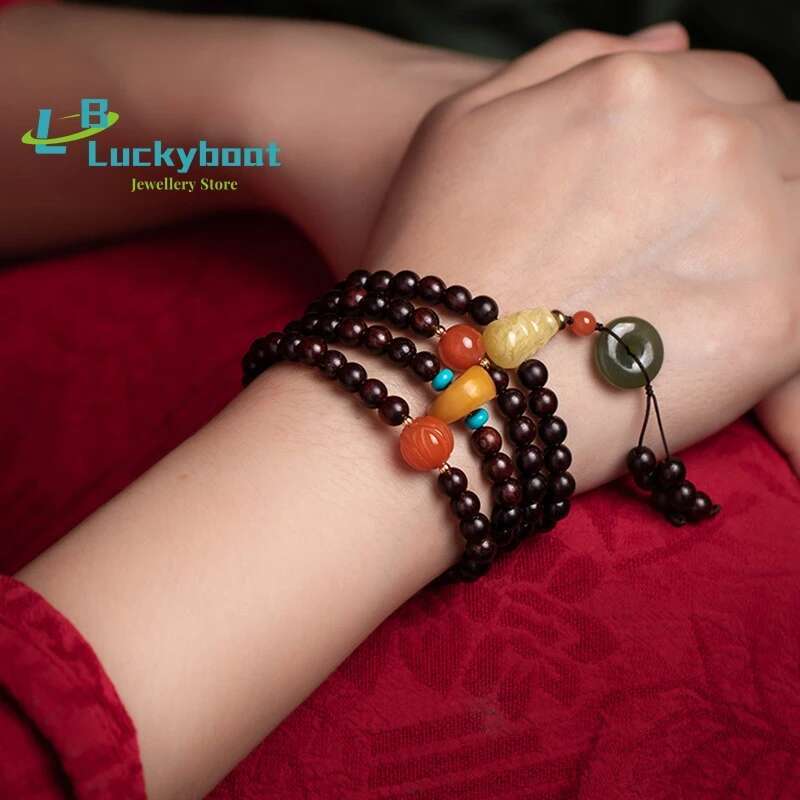 Little Leaf Rosewood 6mm108 Buddhist Bead Bracelets Diy Women's Multi -Circle Bracelet Retro Jewelry Simple Atmosphere